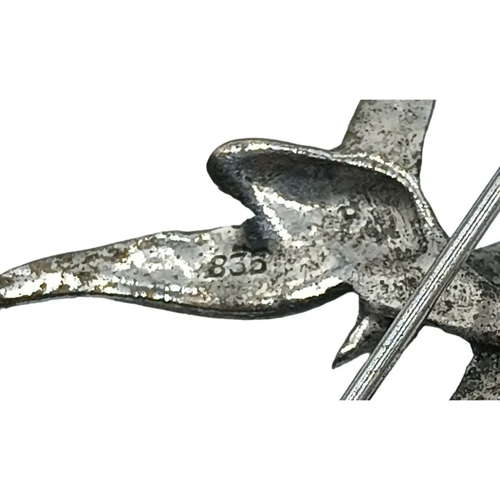 Vintage 835 Silver Bird Brooch Marcasites Enamel Ducks Flying Figural Pin Jewelr